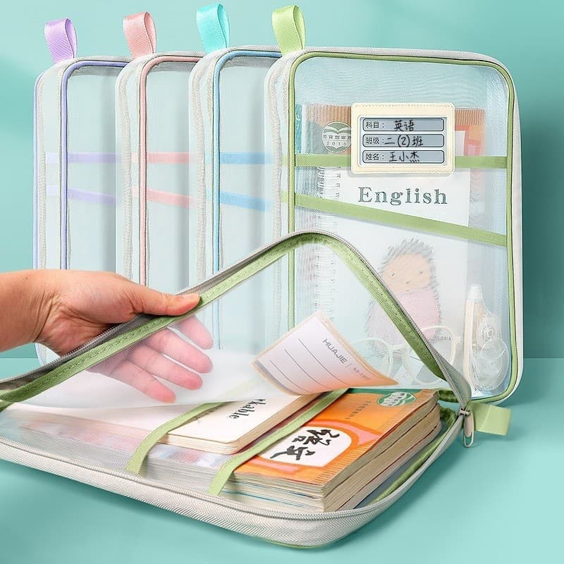 Pasta Organizadora Transparente A4 com Zíper Porta Livros Cadernos Documentos Escolar