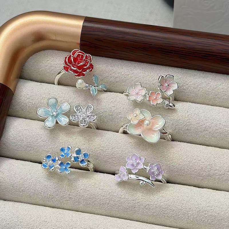Anel aberto feminino, esmalte floral em degradê, requintado e charmoso, design único, simples e elegante, modelo G N2QT.