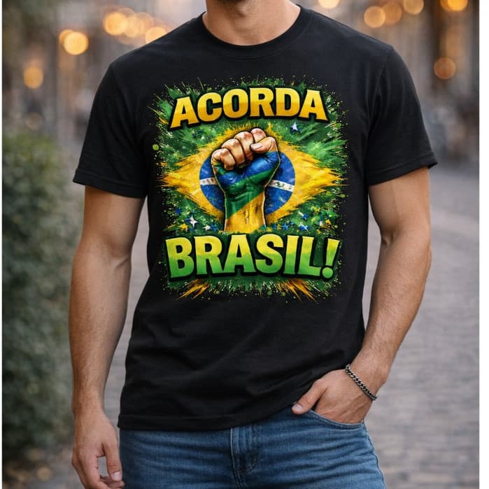 Camiseta Básica 100% Algodão Acorda Brasil Movimento Social Protesto Direitos Política entrega imediata