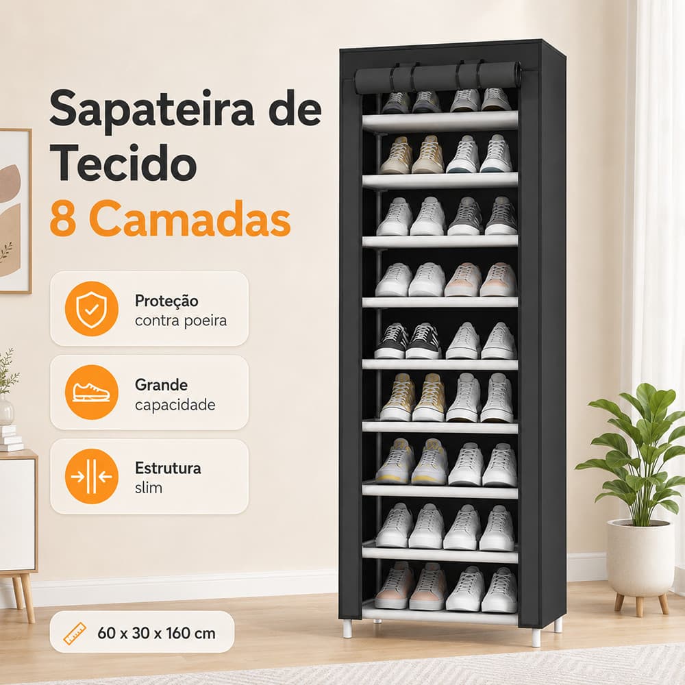 Sapateira de Tecido 160cm com Capa Antipoeira Organizador de Calçados para Quarto e Entrada