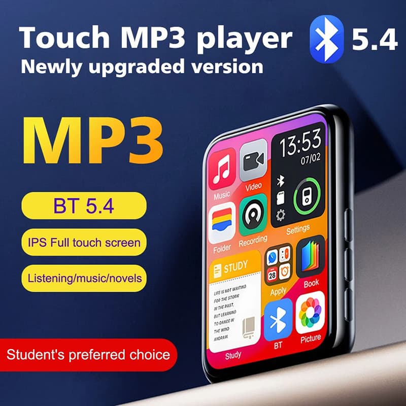 MP3 Player Touch Screen 2.4" HiFi Alto-Falante Leve e Portátil para Academia e Musica Diária