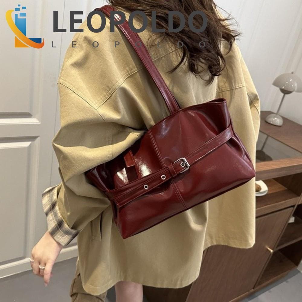 Bolsa De Ombro Retrô LEOPOLDO , Axilas Estilo Coreano Com Fivela De Cinto Boliche De Cor Sólida De Grande Capacidade