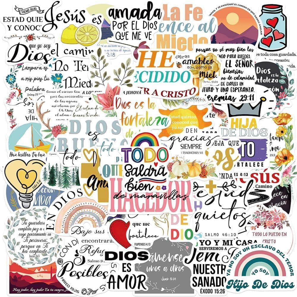 50 Adesivos Inspiradores da Bíblia em Espanhol |   Adolescentes, Adultos, Crianças, Professores, Vinil Impermeável, Para