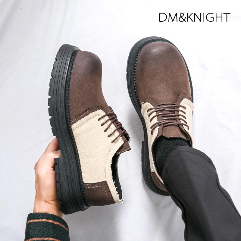 Merade estilo sapatos de couro de dedo grande masculino nicho Derby sapatos de aumento interno britânico de sola grossa
