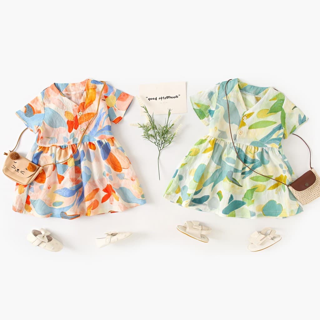 Meninas vestido Floral bebê menina vestido de verão manga curta versão coreana crianças saia Retro Cross-Border férias r