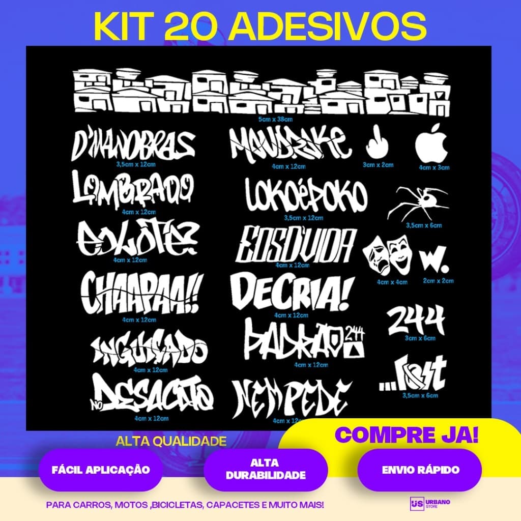 Kit 20 Adesivos Para Quadro De Bike Favelinha Aranha Grau Moto Bike Capacete