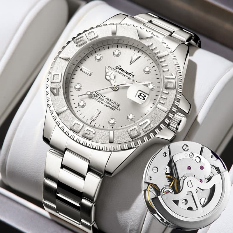 relogio masculino Cinza iate automático oco relógio mecânico masculino luminoso na moda calendário à prova dwaterproof á