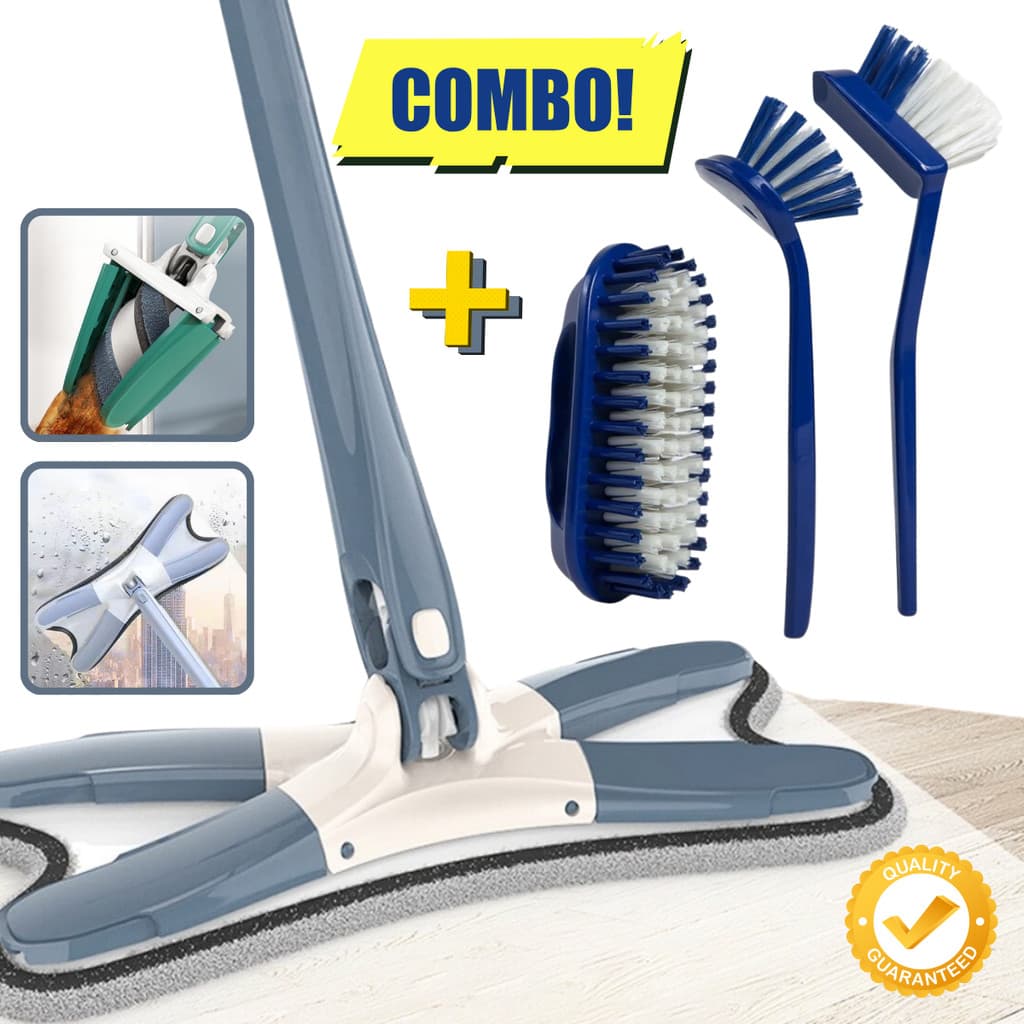 Rodo Mop X Esfregão Limpeza  Pisos Chão Janelas  Banheiro + KIT 3 Escovas Multiuso Faxina Pisos