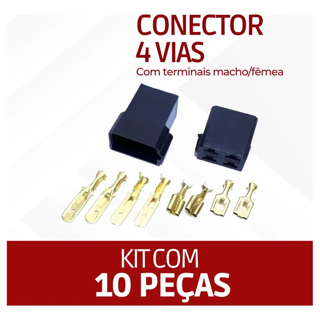 Kit 10 Peças - Conector 4 Vias Com Terminais 6,3 C/trava