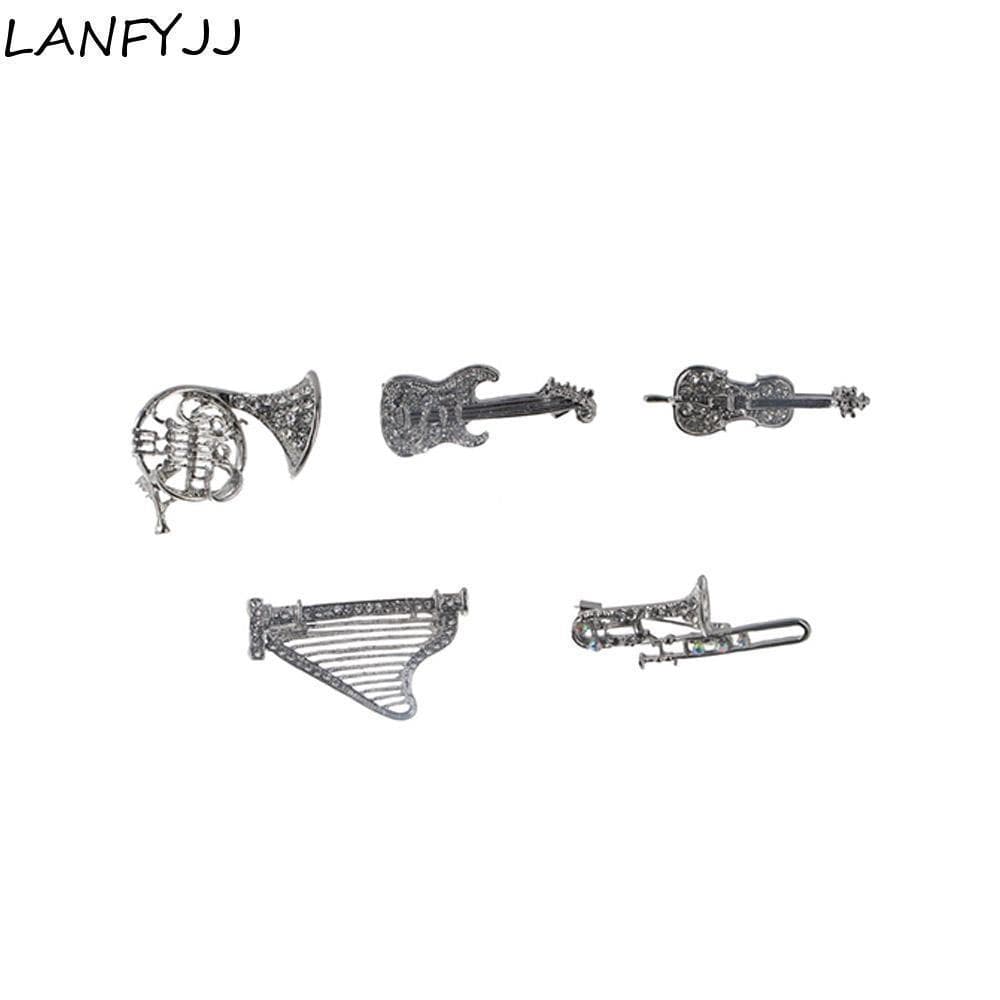 LANFYJJ Feminino Broche Acessórios De Roupas Camisola Casaco Colarinho Pino Violino Trombone Guitarra Luxo Sentido Estil