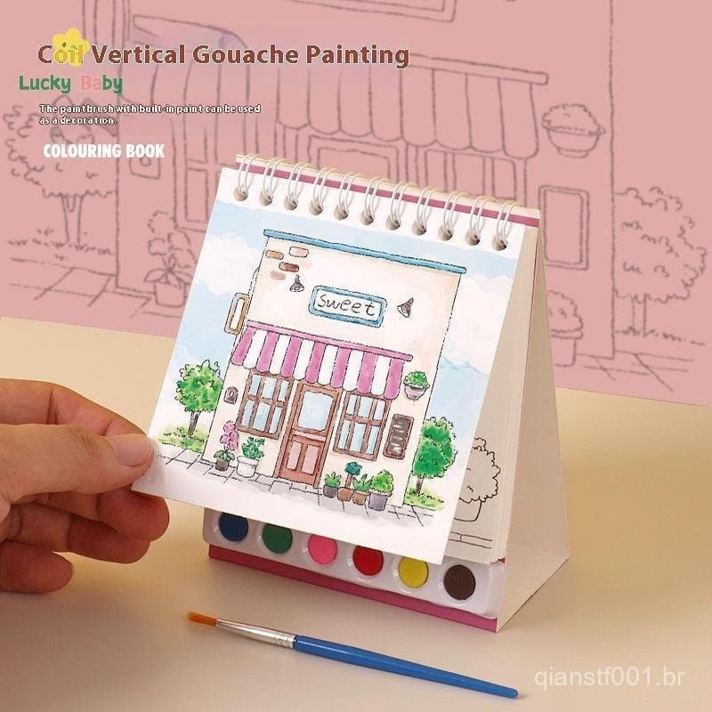 [Luckybaby-t] 1 Conjunto De Ornamento De Mesa Bobina Criativa Pintura Em Aquarela Vertical DIY Livro De Grafite Com Tint