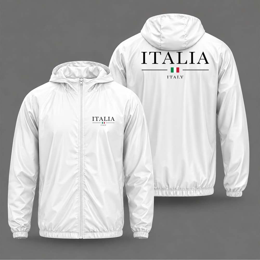 Jaqueta corta vento tactel leve fitness slim com bolso e capuz italia street moda milan