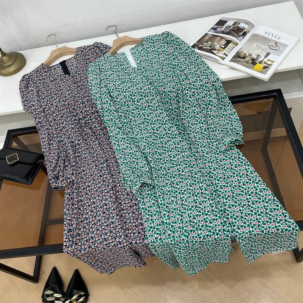 Estilo coreano vestido com decote em V feminino 2026 novo estilo Floral de manga comprida Casual vestido All-Match A#20