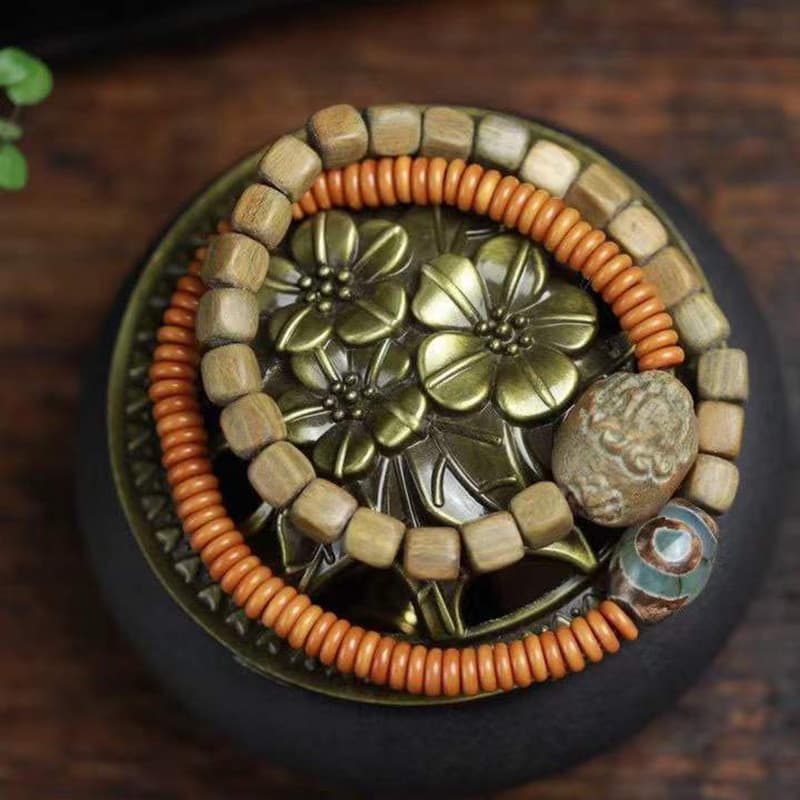 Pulseira de Contas de Buda em Sândalo Verde Natural - Pulseira de Sândalo para Estudantes e Casais, Presente para Mulher