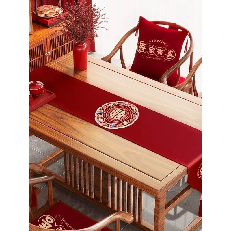Corredor de mesa de casamento vermelho toalha de mesa de café decoração do quarto de casamento mesa de jantar TV gabinet