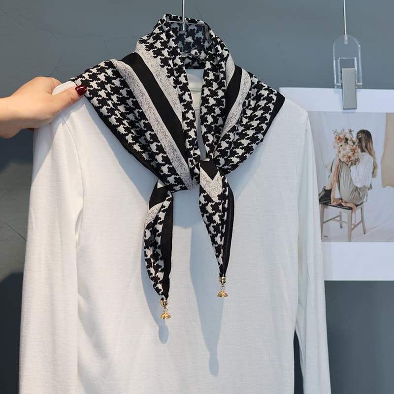 Multifuncional fivela magnética cachecol Houndstooth algodão linho sentir lenço quadrado proteção Cervical preguiçoso ca