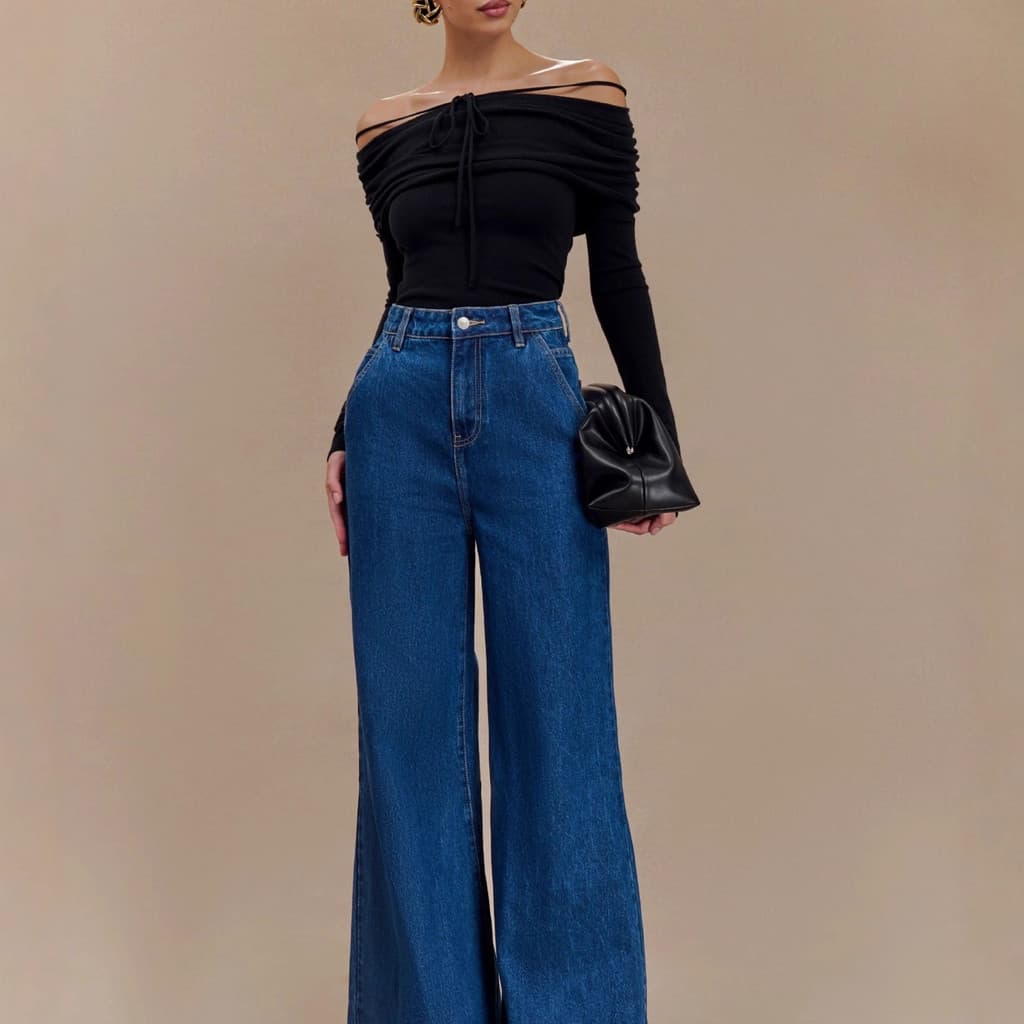 Jeans soltos de perna larga2025 outono feminino europeu americano temperamento moda simples perna larga Jeans soltos