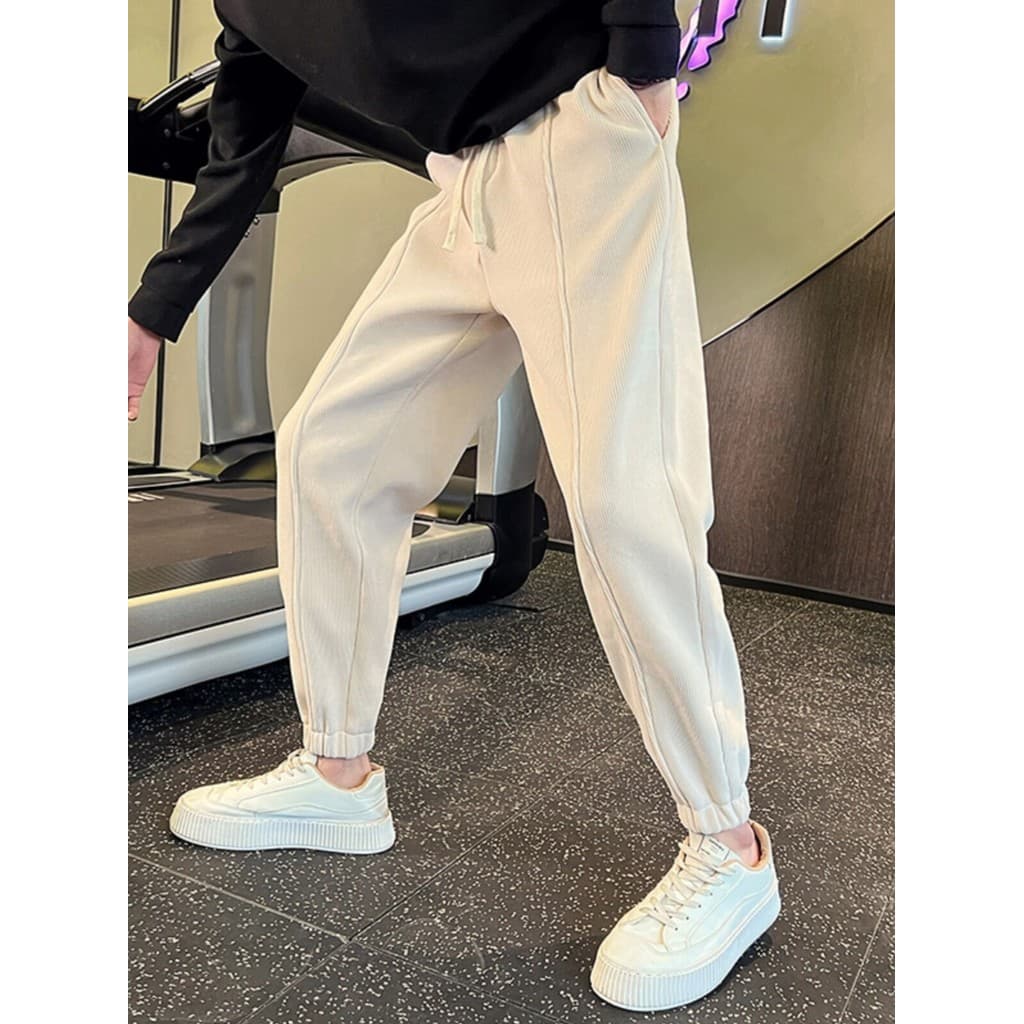 Calças esportivas de lã de lã masculina outono inverno Harem calças cor sólida calças casuais High-End sentimento cor só