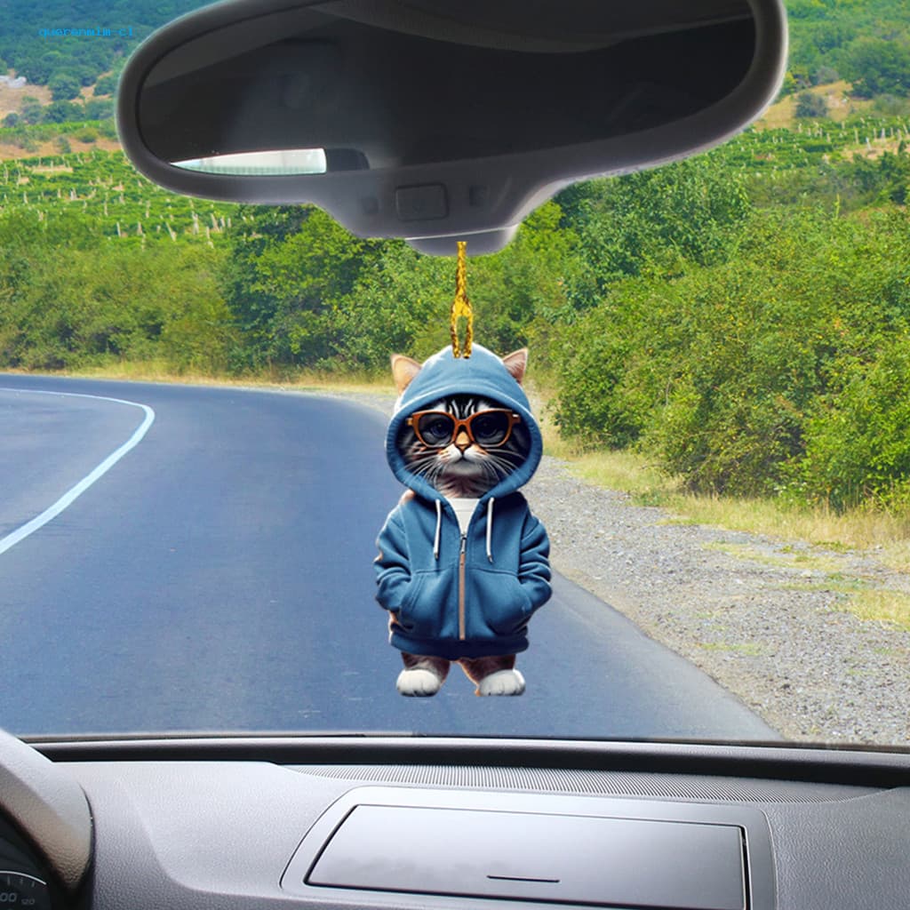 Stylish Cat Decor Unique Pendant 2d Hanging Ornament with Lanyard – Cute Acrylic Car Rearview Mirror Decoration Easy t