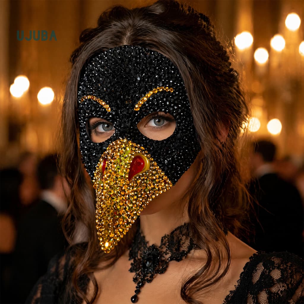 Máscara Punk Retrô Detalhada Ujb , Diamantes Falsos Incrustados À Mão , Design Respirável , Acessório Perfeito De Hallow