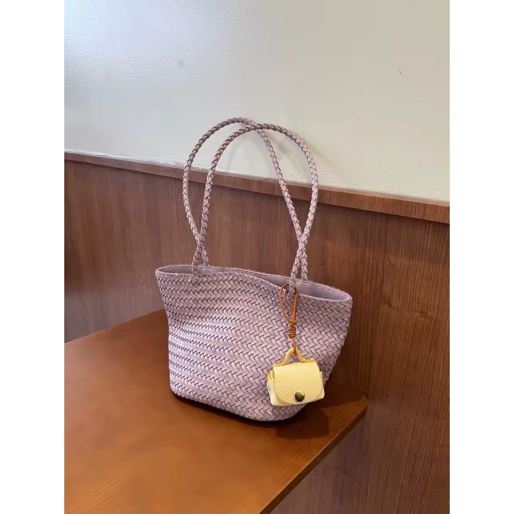 Nova Bolsa de Ombro Grande Capacidade Rosa-Roxo para Primavera/Verão, Simples, Versátil, Casual, para o Dia a Dia, Tecid