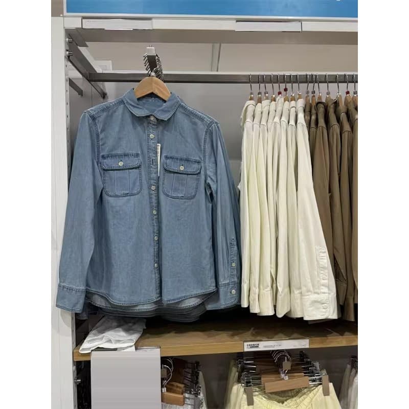 Macacão jeans de algodão feminino único japonês camisas de manga comprida lavadas camisas de ar condicionado jaquetas 48