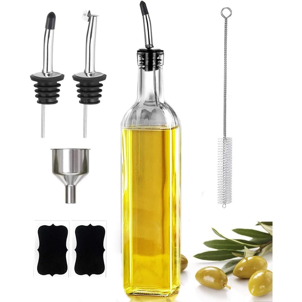 Leaflai Garrafa Dispensadora de Azeite de 17oz, Garrafa de 500ml para Óleo e Vinagre com 2 Bicos de Aço Inoxidável, 2 Et