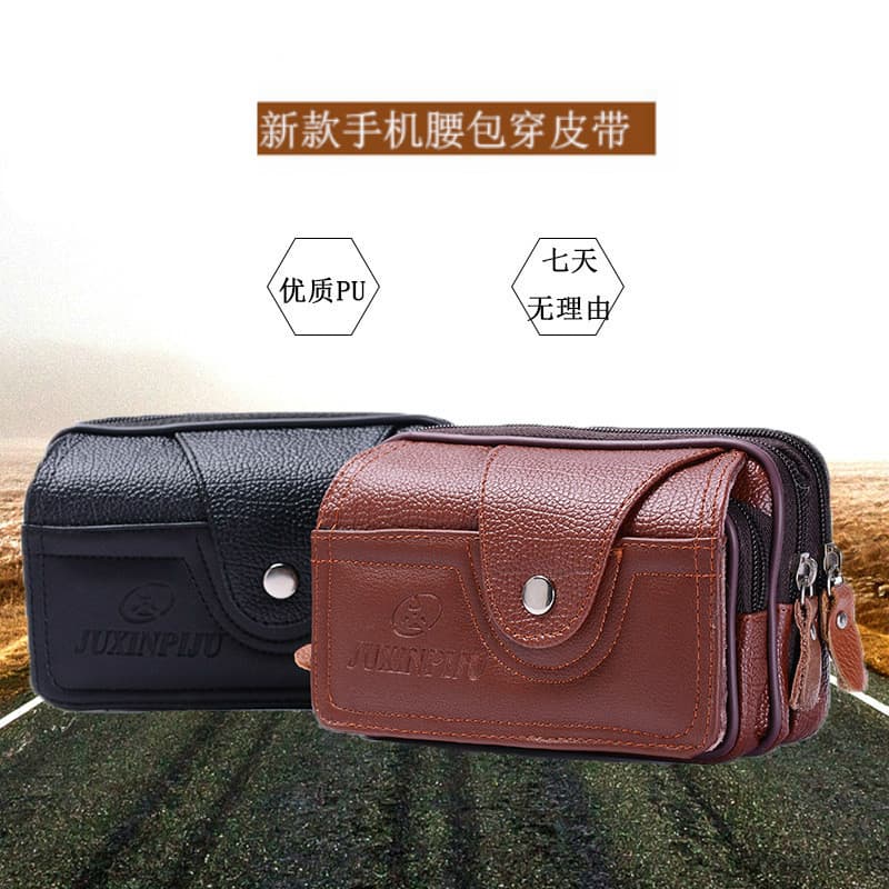 Novo estilo usar cinto de negócios Horizontal saco do telefone móvel couro do plutônio cintura saco masculino meia-idade