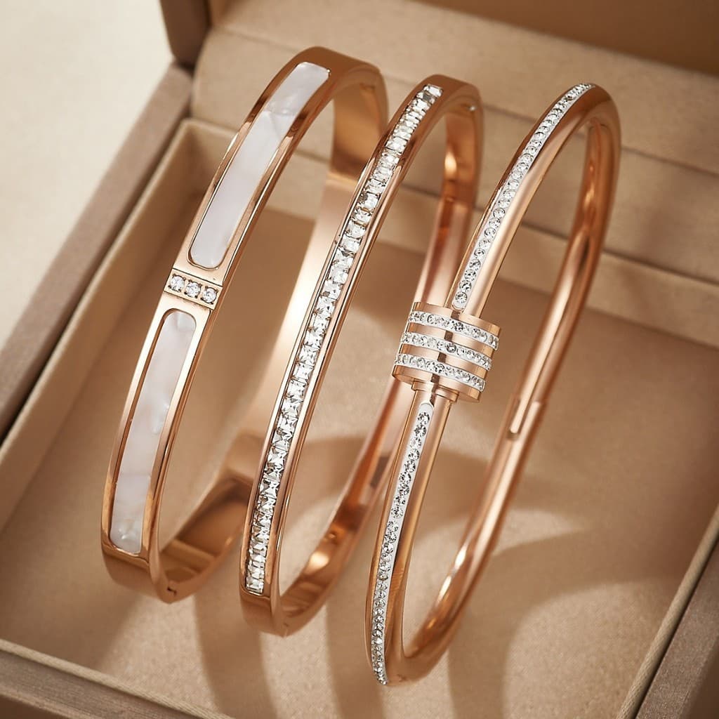 Pulseira de aço inoxidável que não desbota para mulheres, personalizada, simples, sofisticada, clássica, pulseira aberta