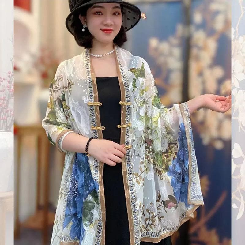 Protetor solar de verão novo estilo chinês corte flor xale All-Match moda combinando saia estilo chinês multifuncional l