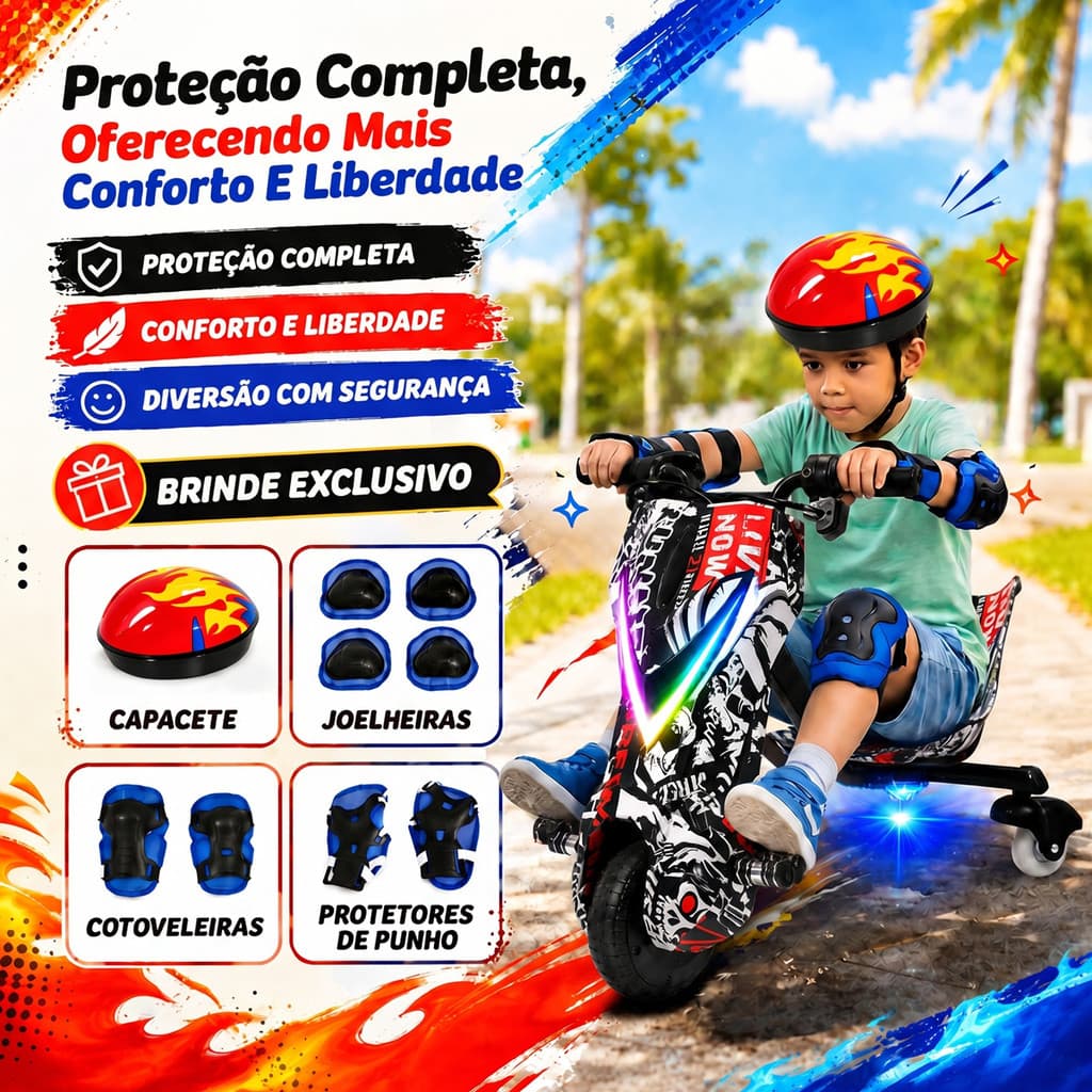 ✨Triciclo Elétrico Infantil Drift 36V 350W LED Potente Bateria Recarregável 3 Velocidades Radical