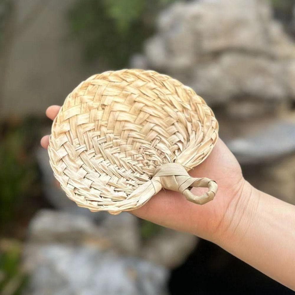 Ventilador De Folha De Palmeira   , Vime Artesanal Natural Palha Artístico Portátil Para Decoração De Casa Verão