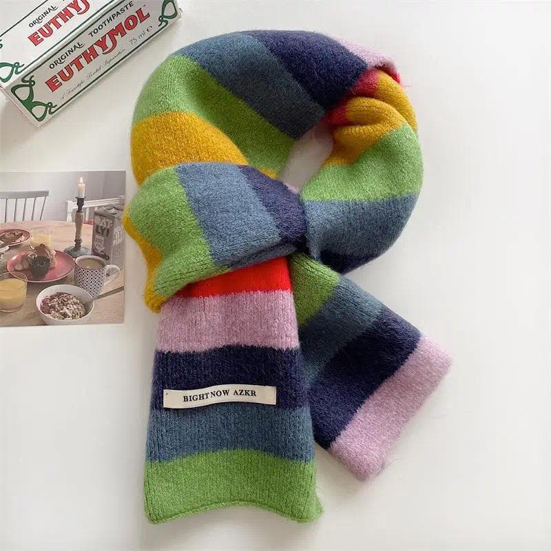 Cachecol Mohair Com Listras De Arco-Íris , Curto De Lã Para Homens E Mulheres No Inverno Quente Estudantes
