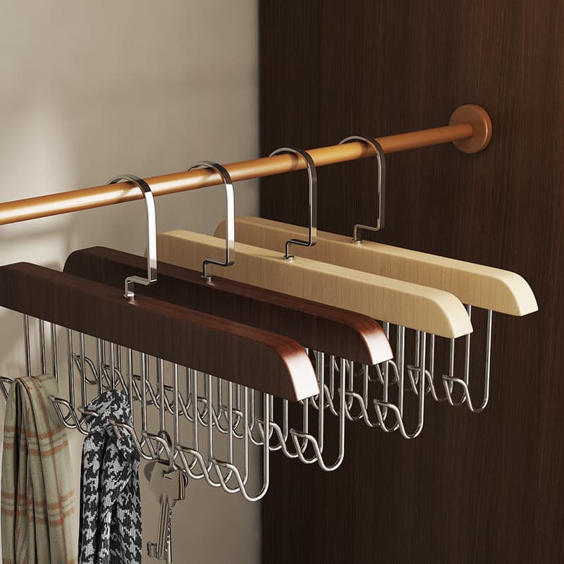 [Estoque pronto] guarda-roupa de madeira 8 ganchos estilingue cabide roupa interior cachecol armazenamento Multi-camada