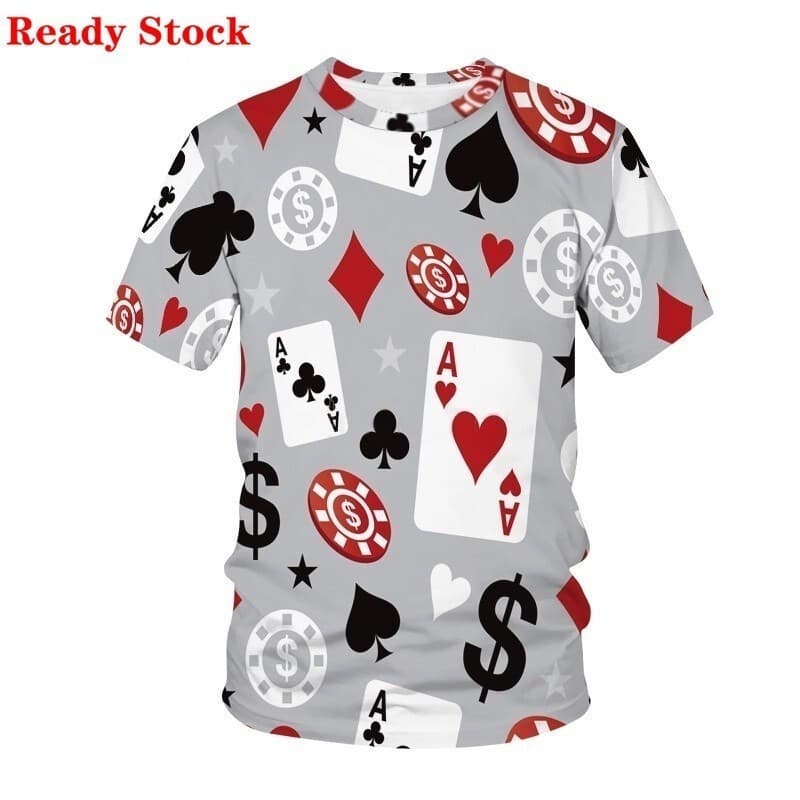 Camiseta Masculina Poker 3D Impresso Harajuku Verão Moda Unisex Casual Esportes Masculino Topsversátil T Camisa Streetwe