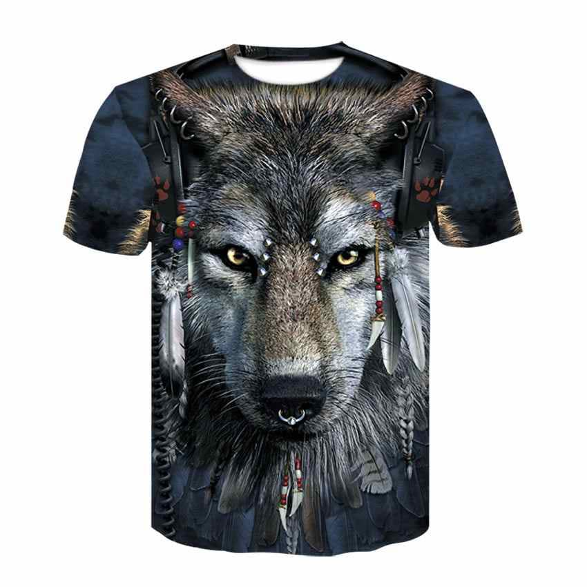 2026 Lobo Impresso T Camisas Masculinas 3d Animal Impressão Homem Camisetas Topos De Manga Curta O-Pescoço Moda Preto Ha