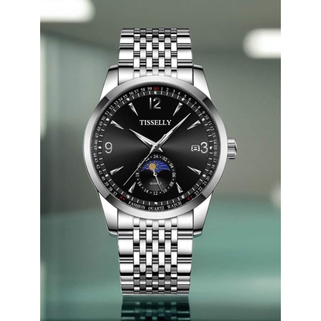 High-End relógio data masculino simples sol lua estrela criativo na moda relógio masculino estudante banda de aço cinto