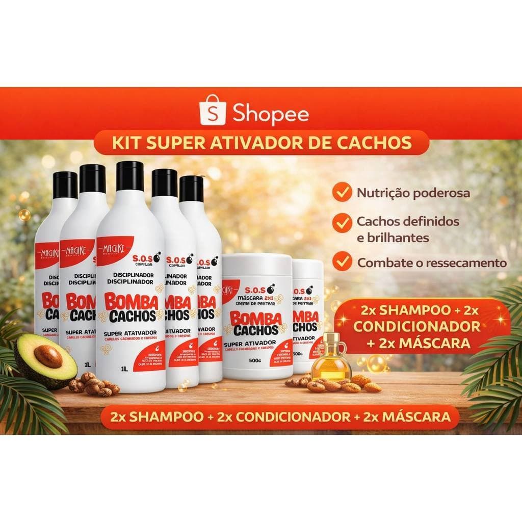 Kit definição de cachos - 2 shampoo + 2 Condicionador + 2 Mascara ativadora de cachos