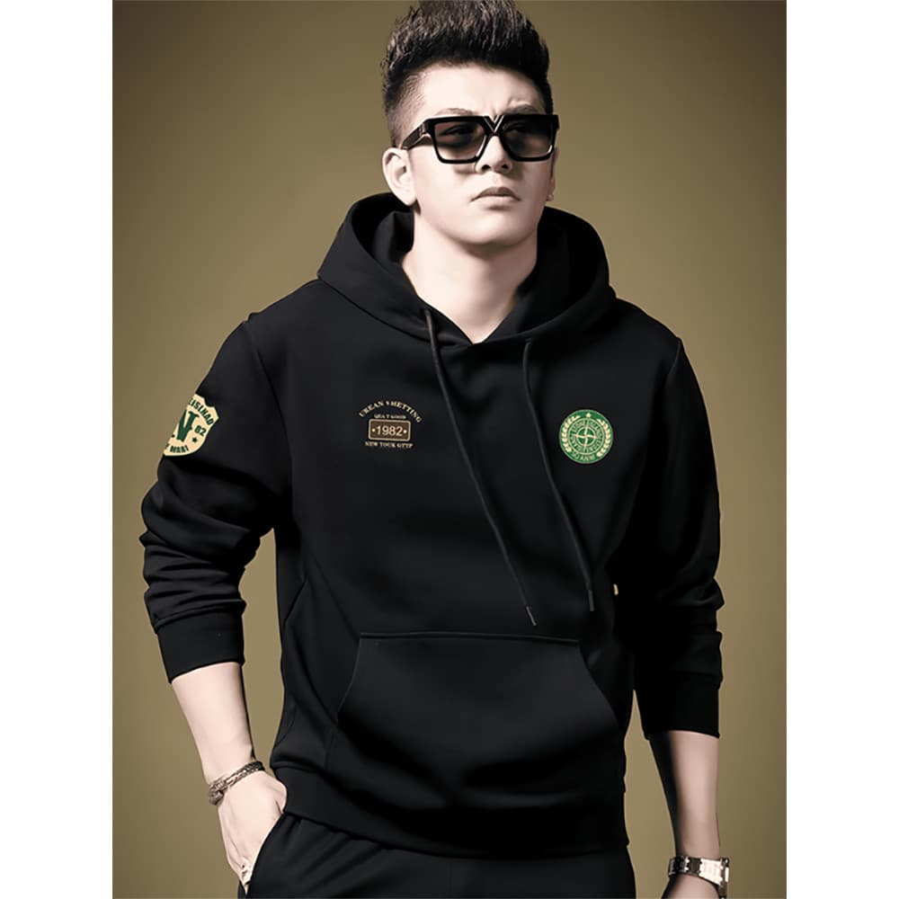 High-End Street Wear emblema moletom com capuz masculino outono inverno novo estilo americano Casual All-Match forro de