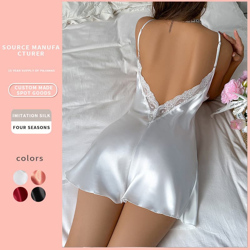 Denilin estilo europeu americano Cross-Border primavera verão estilo fino simulação seda alça fina camisola curta casa s