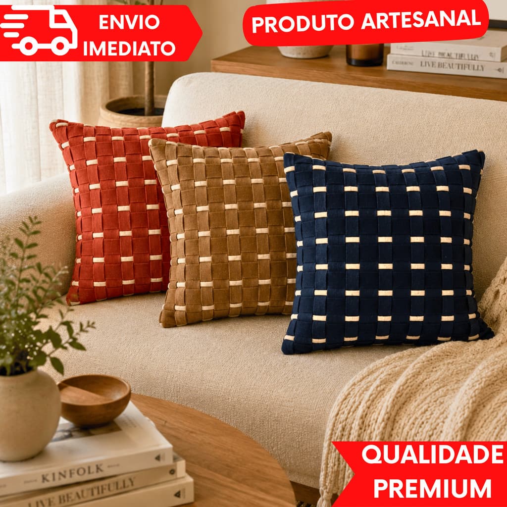 Capas de Almofadas 45x45 Trama Artesanal Decorativa Sofá Sala Premium