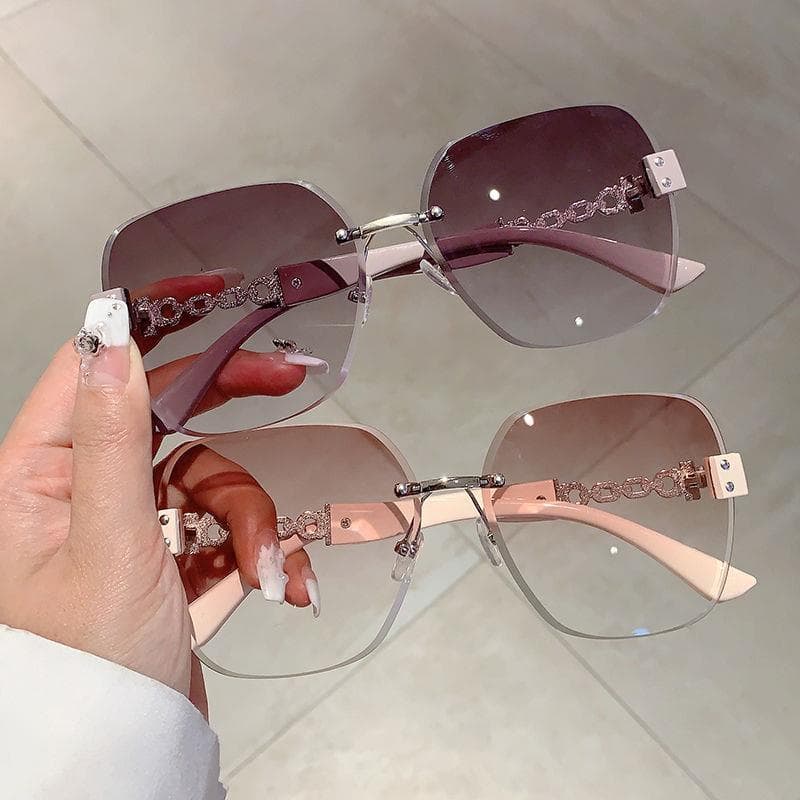Moda cor clara sem moldura óculos de sol feminino inverno corte borda óculos de sol de alto valor à beira-mar protetor s