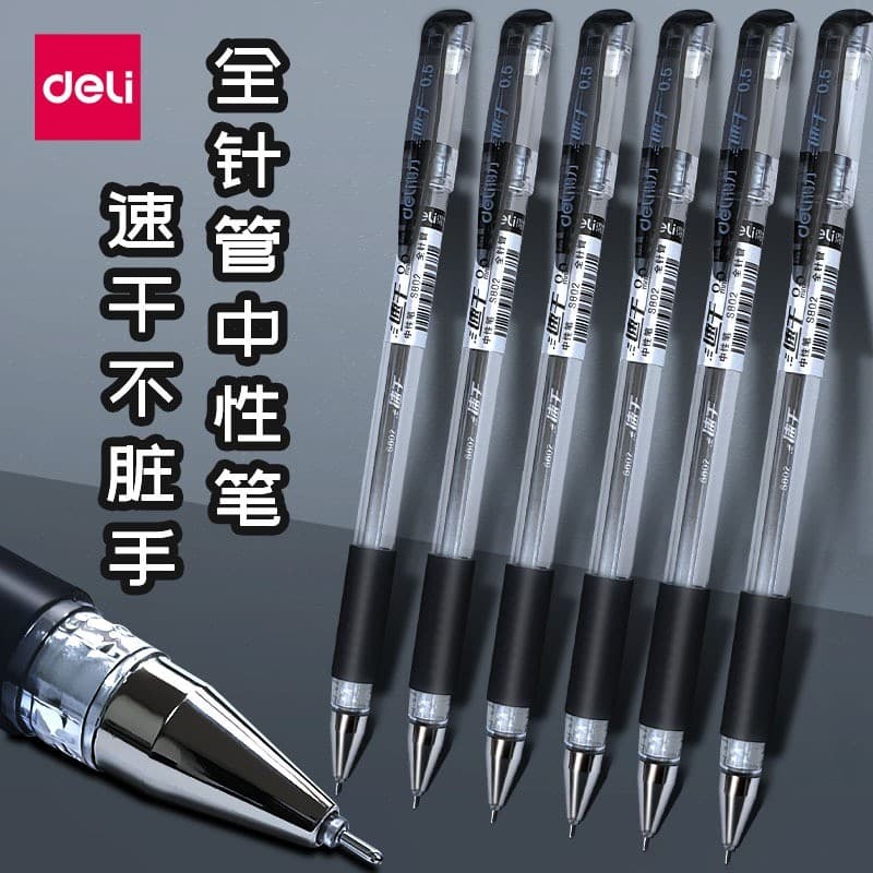 Deli Gel Pen Assinatura Caneta Preta de Secagem Rápida 0.5mm Seringa Completa Caneta à Base de Água Estudante Escritório