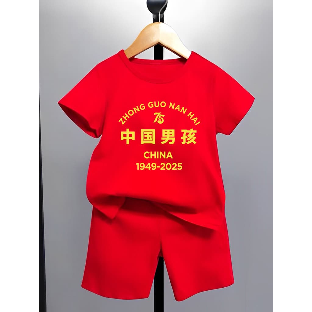 Meninos chineses estilo chinês terno de manga curta puro algodão meninos meninas vermelho verão Shorts crianças Outing r