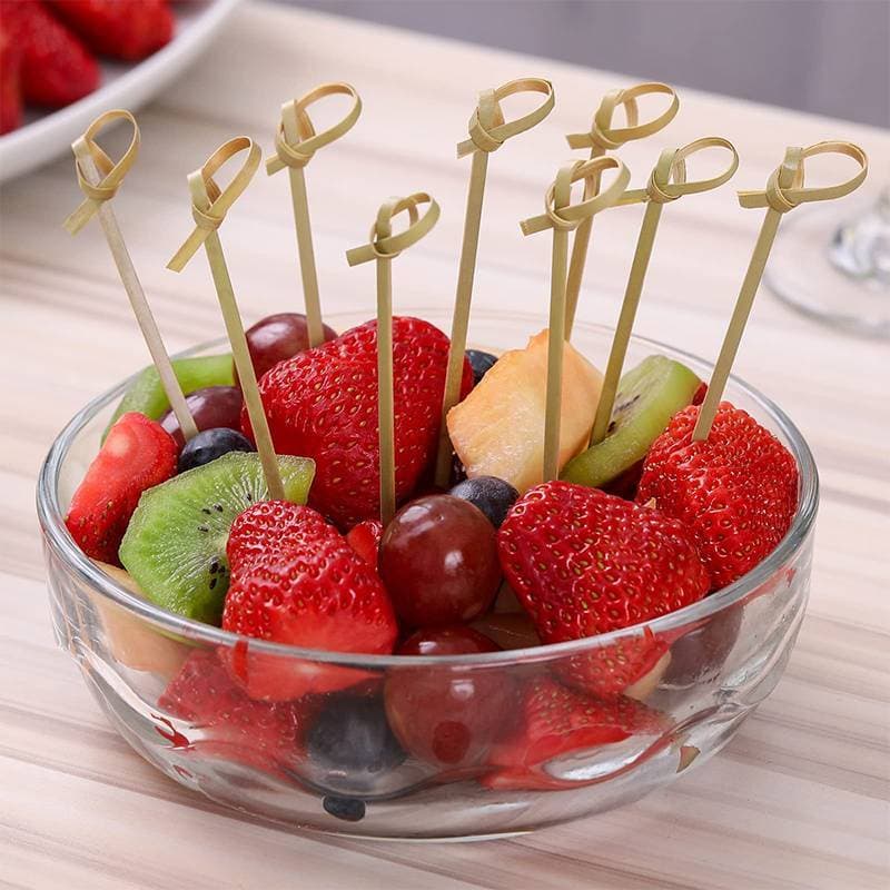 Beautyus 100 Peças Espetos De Bambu Ferramenta De Bar De Churrasco Cozinha Cotail Pis Nó Descartáveis Garfos De Frutas S