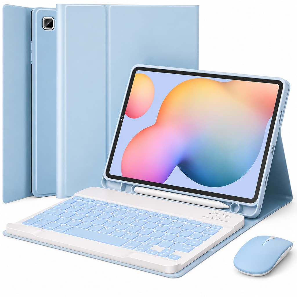 Kit 3 Peças Capa Samsung Tab S10 Lite S10 FE A9 Plus Teclado Magnético ABNT Bluetooth Iluminado + Mouse Recarregável
