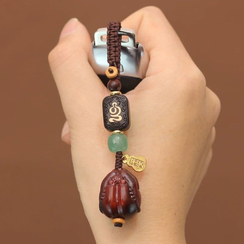 Pingente de chaveiro de carro de alta qualidade feito de sândalo, fruta da mão de Buda e bodhi da paz, feito à mão, desi
