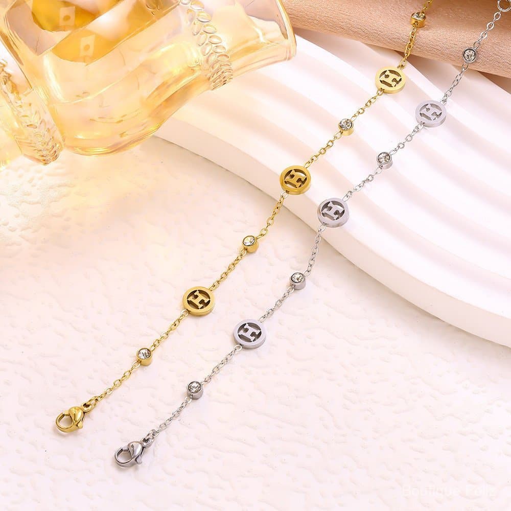 Pulseira de aço titânio HT de alta qualidade, estilo H com clipe de diamante, alta retenção de cor, para mulheres, combi