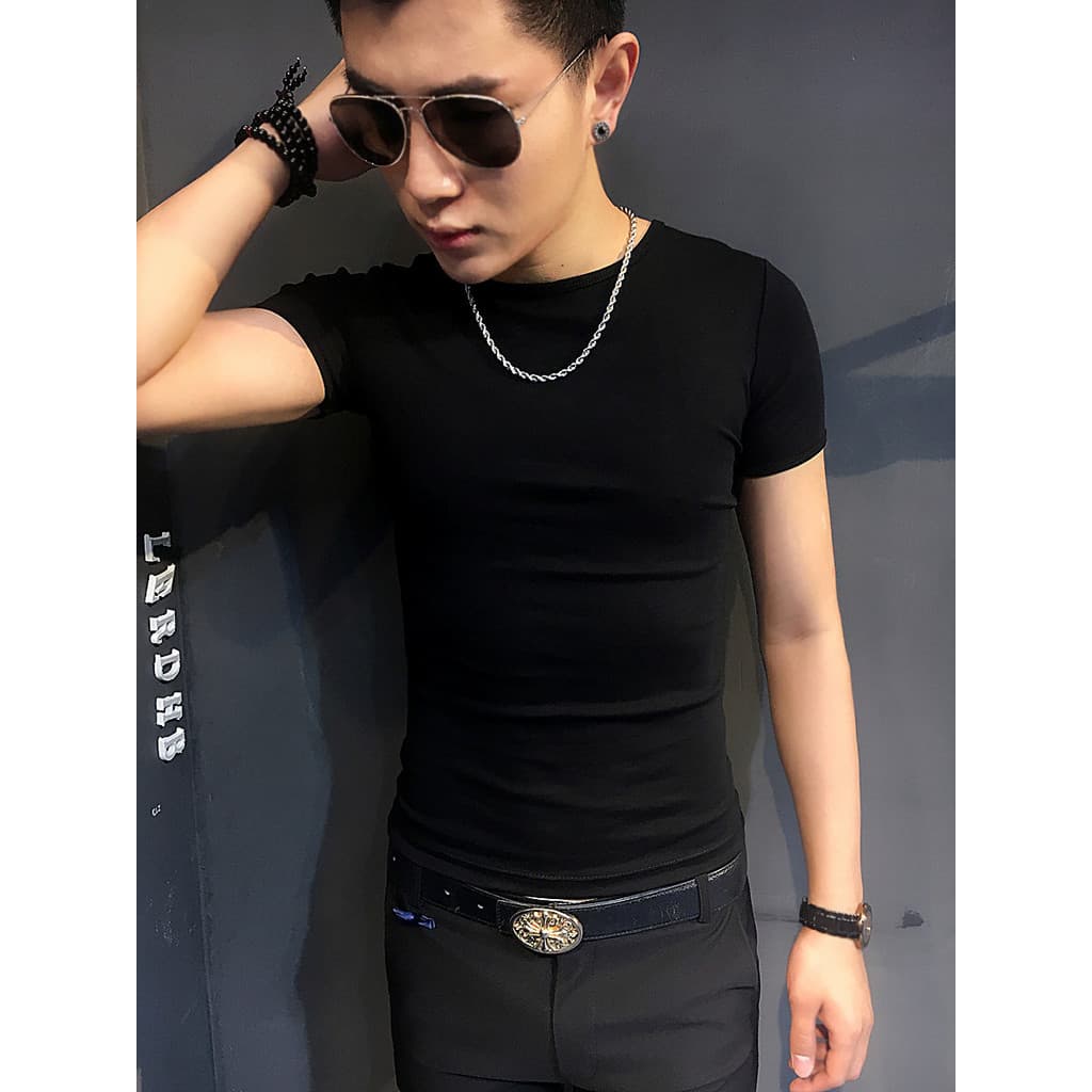 Verão versão líquida camiseta masculina Casual magro versão pequena de manga curta na moda magro-ajuste cor sólida em to