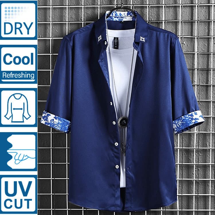 [Estilo Casual] Camisa Masculina de Manga Três-Quartos/Moda Masculina de Verão